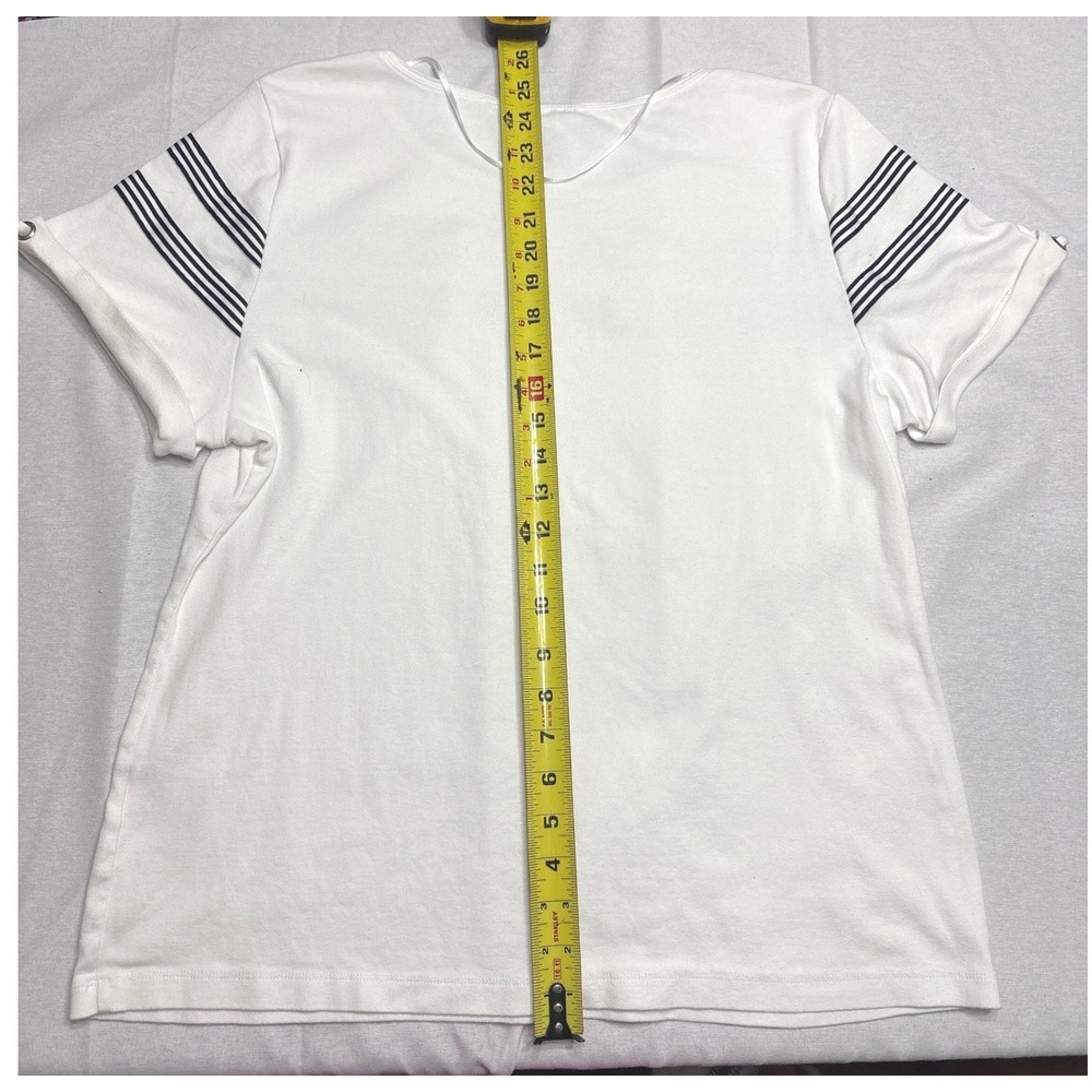 Karen Scott Womens XXL White Navy Blue Striped Short Sleeve Top Grommet Detail - Picture 3 of 4